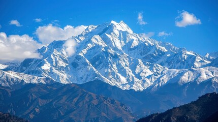 photo of snowy mountain peaks , ai