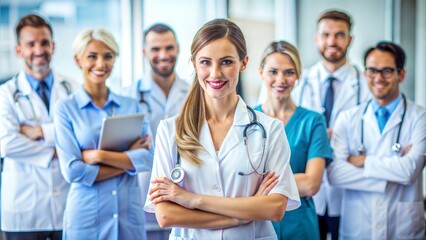 Fototapeta premium Attractive female doctor in front of medical group