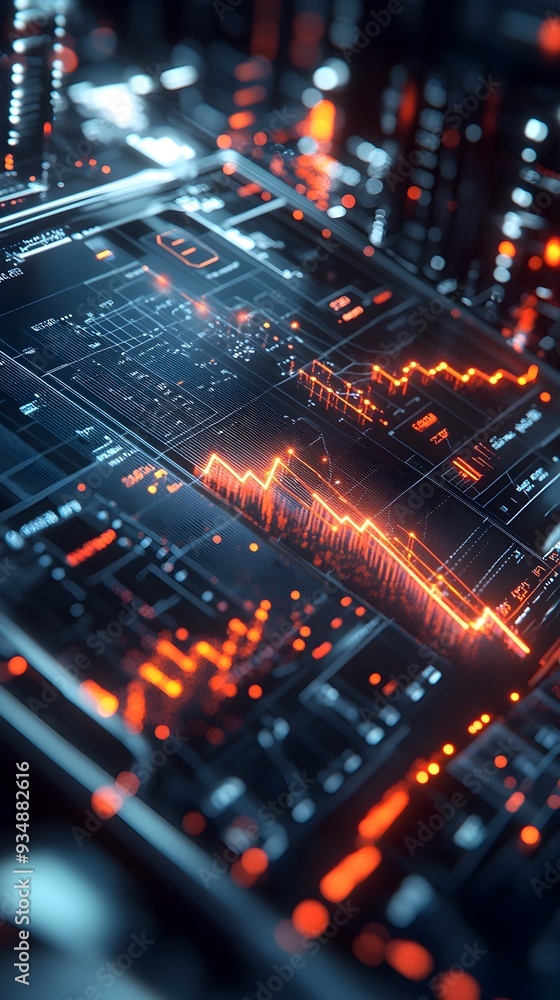 Poster ascending 3d business growth chart with cutting edge data visualization glowing holographic user int