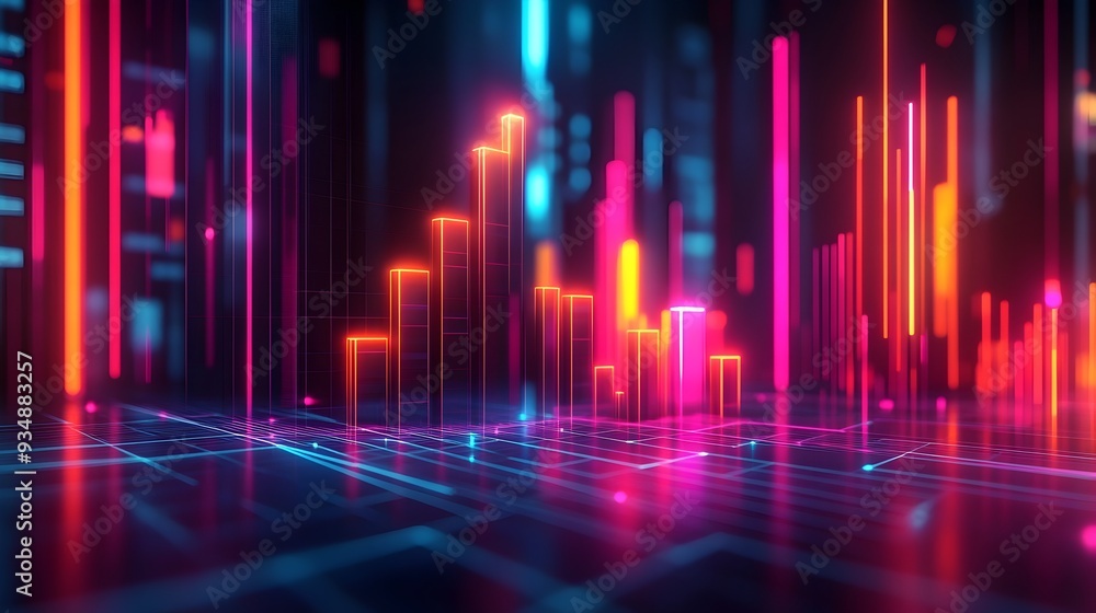 Poster ascending 3d business growth chart with data visualization featuring a sleek minimalist infographic 