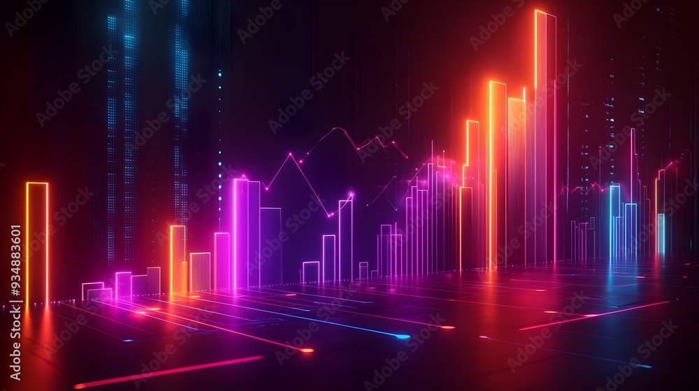 Poster ascending 3d business growth chart with data visualization sleek minimalist infographic futuristic a