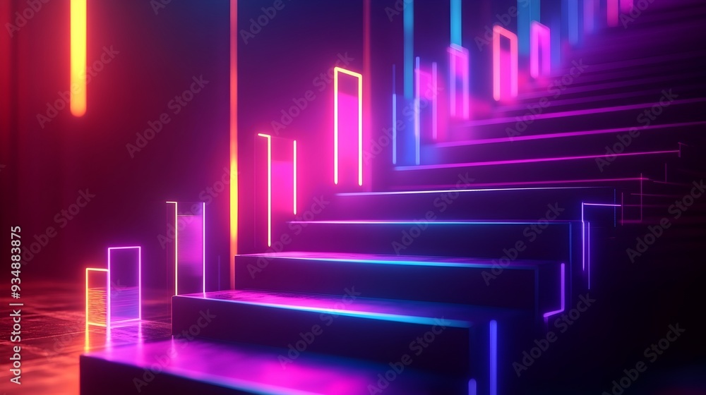 Poster ascending 3d business growth chart with data visualization