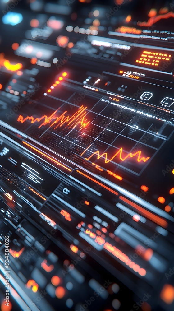 Poster ascending 3d business growth chart with dynamic data visualization glowing holographic user interfac