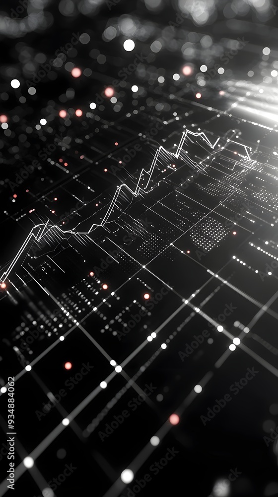 Poster ascending 3d business growth chart with dynamic data visualization glowing holographic user interfac