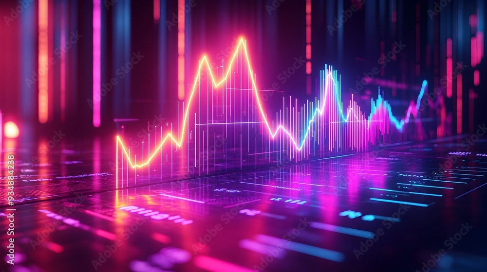 Poster ascending 3d business growth chart with sleek minimalist data visualization featuring futuristic abs