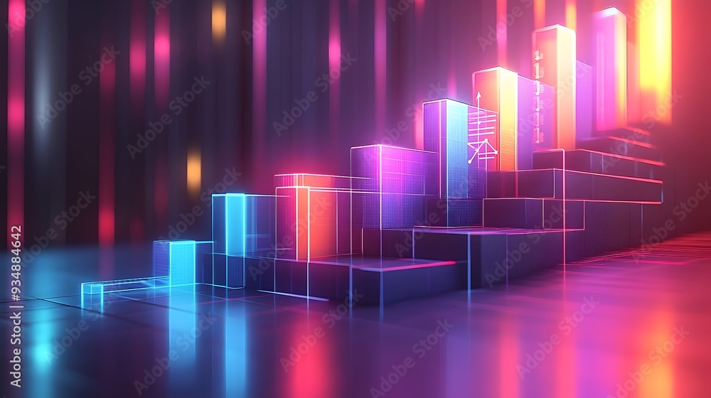 Poster ascending 3d business growth chart with sleek minimalist futuristic data visualization featuring abs