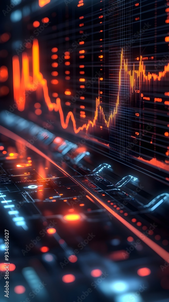 Poster ascending 3d business growth visualization with ai powered dynamic data analytics interface futurist