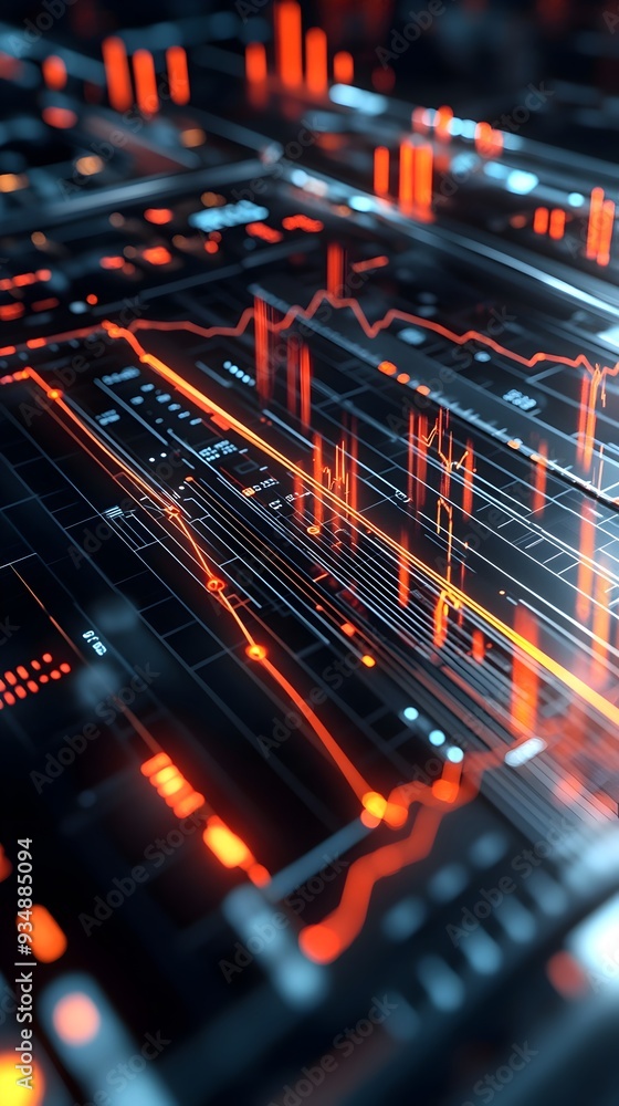 Poster ascending 3d business growth visualization with cutting edge data analytics dynamic data points line