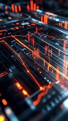 Ascending 3D Business Growth Visualization with Cutting Edge Data Analytics  Dynamic data points line graphs and glowing holographic user interface create a retrofuturistic technological aesthetic