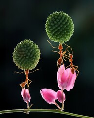 portrait of a strong ant lifting petai flowers on Antigonon leptopus, 23 August 2024 Bekasi Indonesia