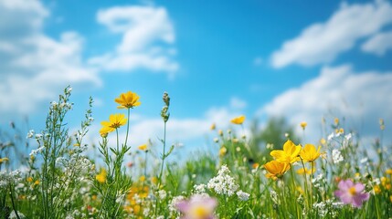 Wildflower Meadow under a Blue Sky 