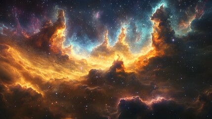 Fototapeta premium Boundless cosmic landscapes of luminous stellar archipelagos,dynamic celestial phenomena.