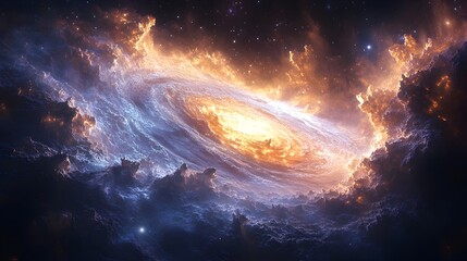 Obraz premium Boundless Cosmic Maelstrom:Enigmatic Galactic Vortex of Energy and Light - A visually stunning digital artwork that captures the mesmerizing energy and dynamic patterns of a cosmic explosion.