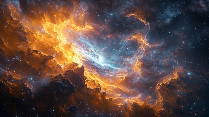 Fototapeta premium Boundless Intergalactic Expanse of Enigmatic Stellar and Hypnotic Galactic Cores,Depicting Visionary Space with Textures and Retrofuturistic Aesthetics.