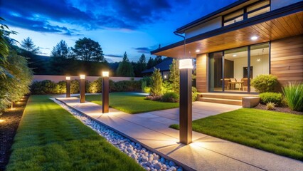 Fototapeta premium Modern LED lighting system for enhancing outdoor backyards with bright illumination and energy efficiency