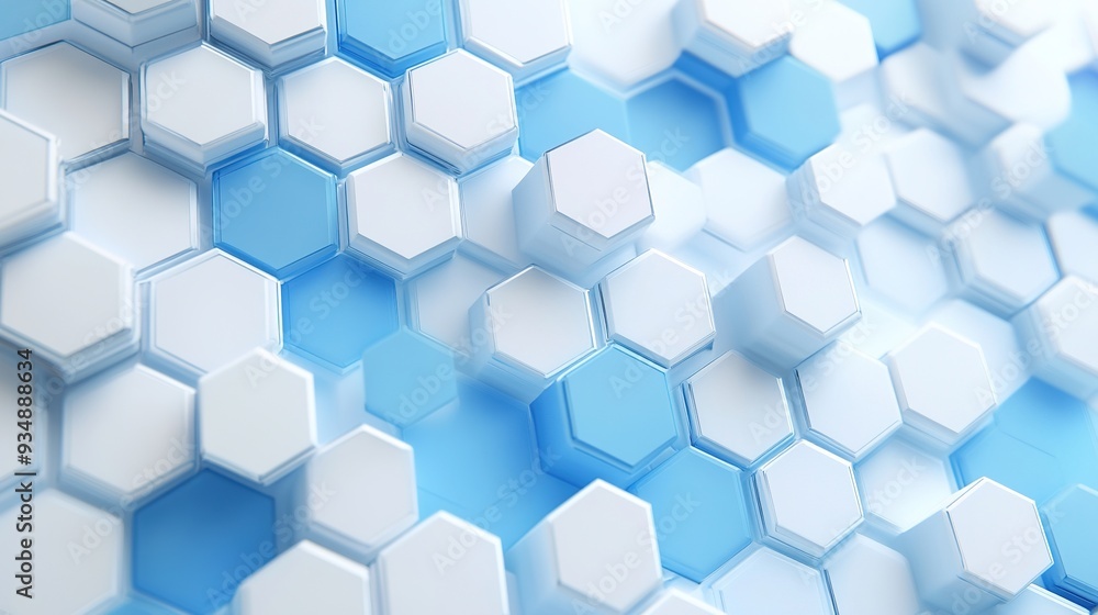 Poster hexagonal harmony: a symphony of blue and white hexagons create a mesmerizing, abstract pattern.
