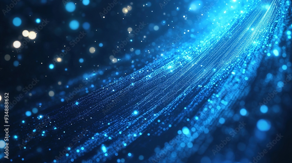 Poster celestial data stream: a mesmerizing river of shimmering blue data flows through the cosmos, evoking