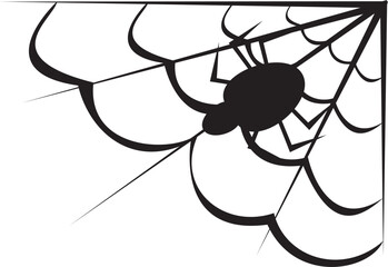 Spider in the corner of a room on halloween night. Pumpkin, witch, bat, castle, black cat, spider, candle, skull, creepy, spooky. Vector Illustration.