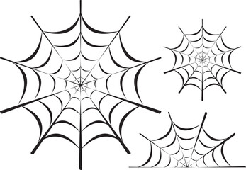Spider net in different size. Pumpkin, witch, bat, castle, black cat, spider, candle, skull, creepy, spooky. Vector Illustration.
