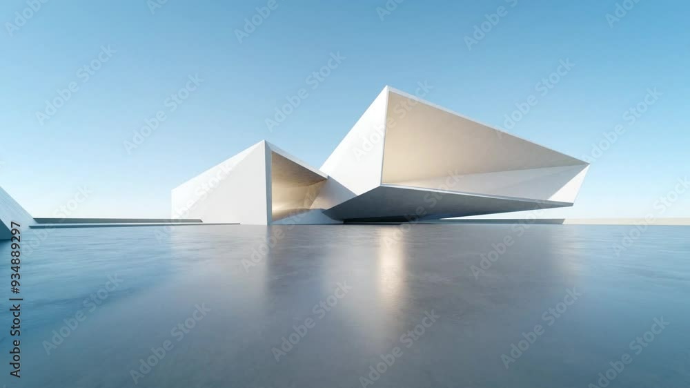 Fototapete 3d render of abstract structure futuristic architecture with bloom light, empty concrete floor