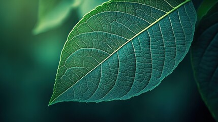 Emerald Veins: A macro perspective reveals the intricate network of veins within a vibrant green leaf, bathed in the warm glow of sunlight. 