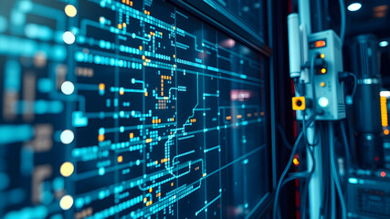 Obraz premium Cutting-edge telecommunication network technology, focusing on advanced data processing and connectivity innovations.