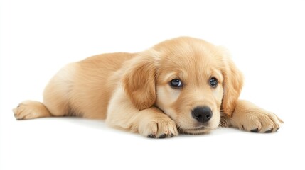 Golden Retriever Puppy Lying Down on White Background