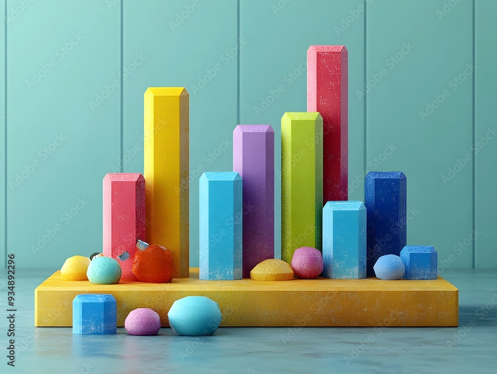 Poster captivating 3d rendered colorful bar graph infographic with bold typography and data elements a play