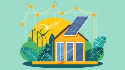 Fototapeta premium Sustainable Home with Solar Panels and Wind Turbines