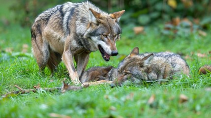 Fototapeta premium Wolf family in the wild.