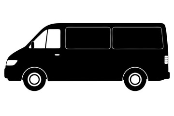 Silhouette of a Van in Profile, Simple Rectangular Shape, Prominent Windows