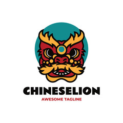 Vector Logo Illustration Chinese Lion Dance Mascot Cartoon Style.