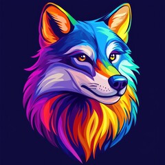 Colorful artistic wolf illustration with vibrant colors