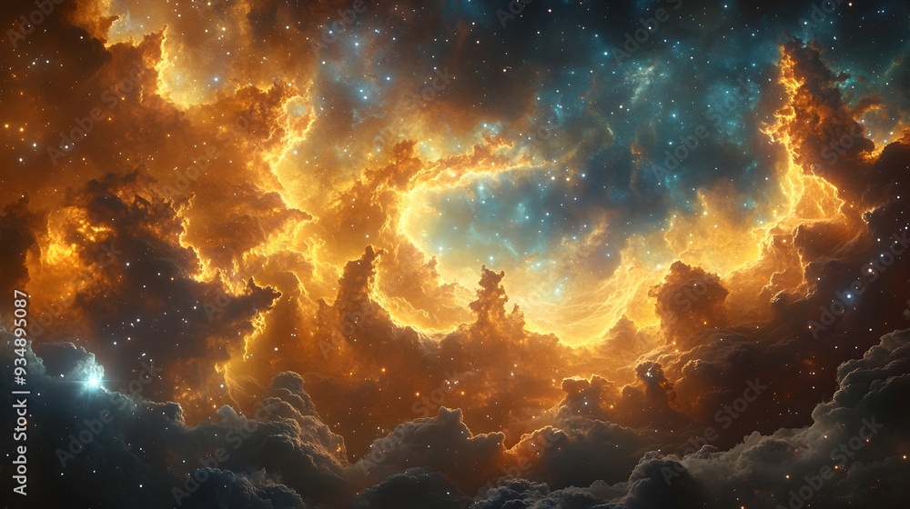 Poster captivating cosmic visuals of interstellar wonders and futuristic ambition. a depiction of a vast co