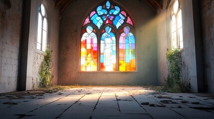 Light Through a Stained Glass Window in an Abandoned Church