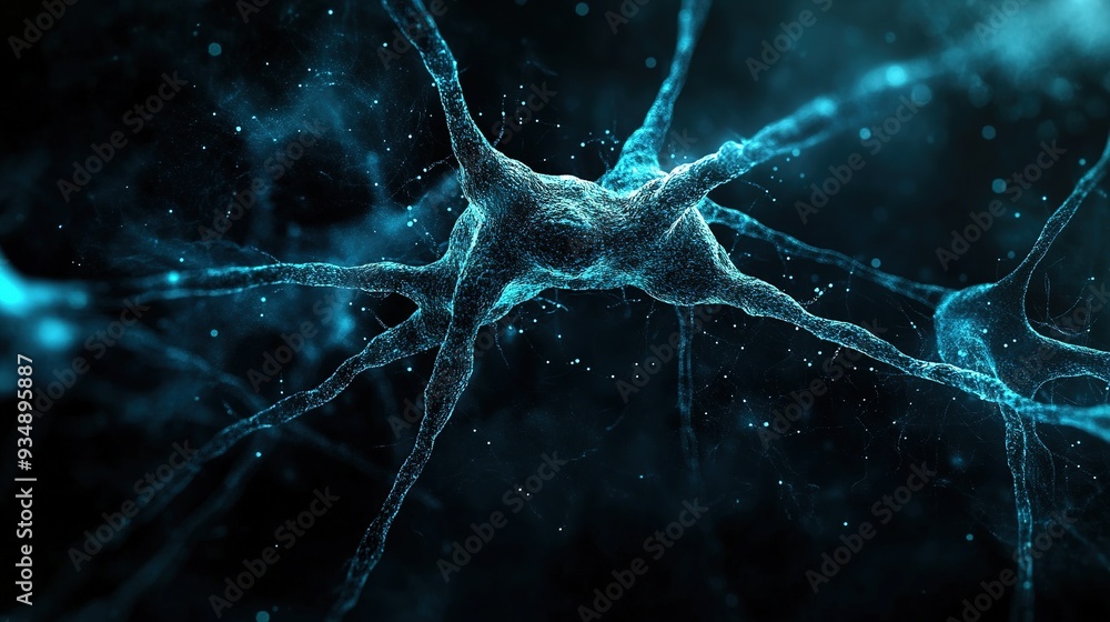 Aufkleber neural network glow: a 3d render of a neuron firing, illuminating the intricate network of the brain