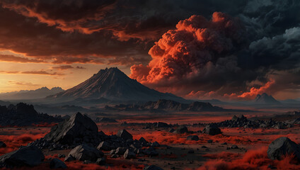 sunset in the mountains. Genetarive AI