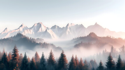 Obraz premium Panorama of snowy layered mountains in perspective. Landscape with winter valley and hills.