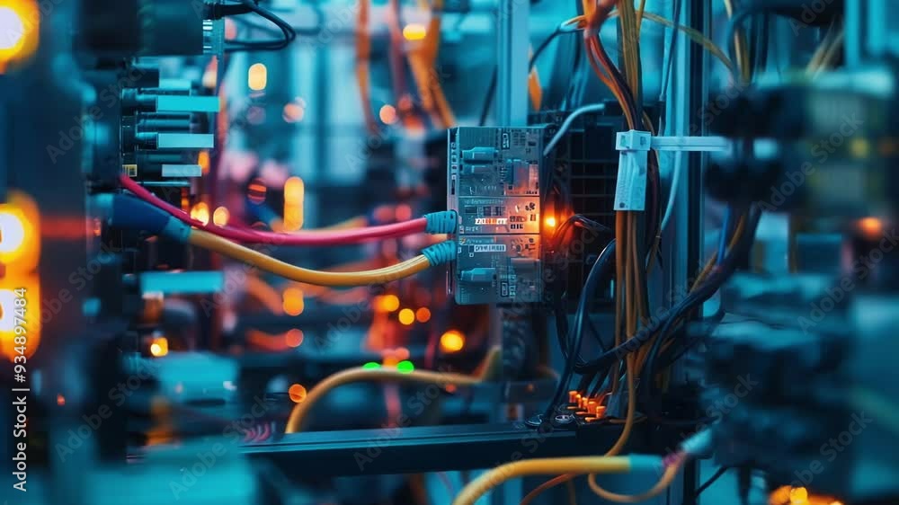 Poster close up of a network server with flashing lights, representing the complexity and power of modern d
