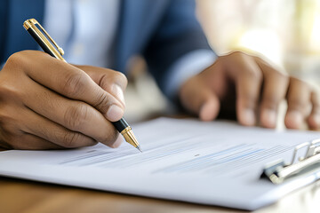 Focused Businessman Writing Important Documents to Make Informed Decisions and Propel His Career Forward in a Professional Setting