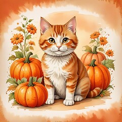 cat with pumpkin