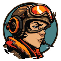 Cartoon Portrait of a Person Wearing a Helmet and Goggles