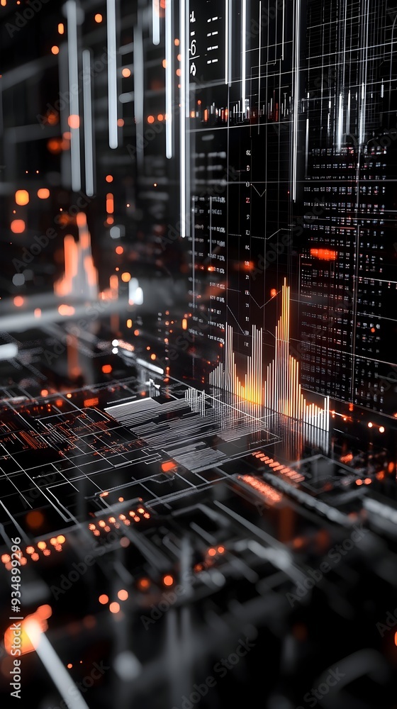 Poster cutting edge 3d business growth chart with ai powered data visualization featuring a dynamic hologra