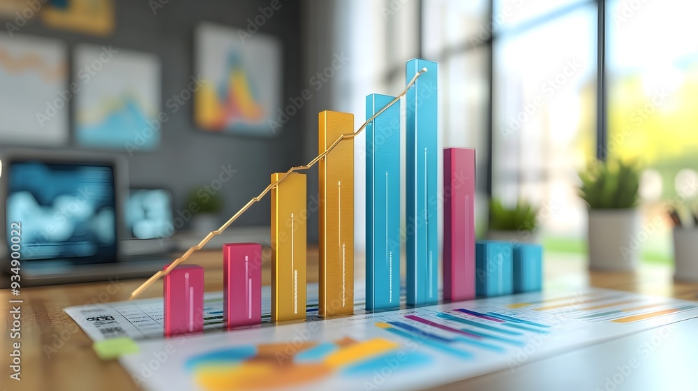 Poster detailed business growth visualization with technical style depicting numerical data and analytics f
