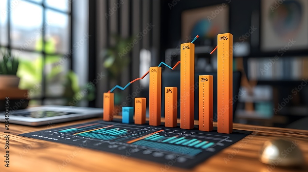 Poster detailed data visualization depicting business growth over time using technical style minimalist mod