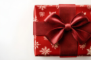 Red clean and simple gift box Design with Room for Custom Text with bow isolated on white background