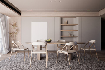 A stylish modern dinning room, furniture and contemporary decor in a stylish, well-lit space