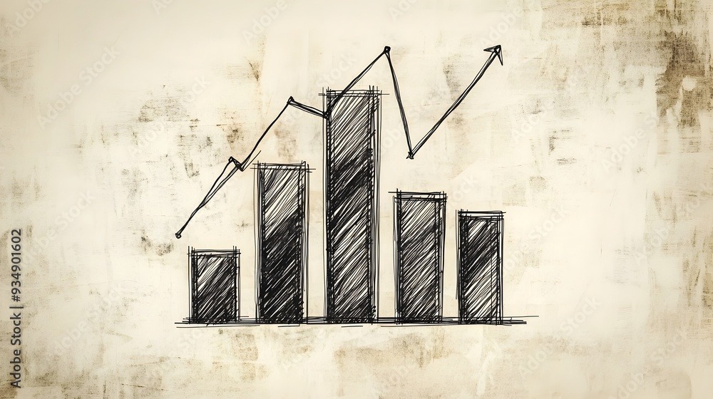 Poster detailed hand drawn minimalist monochrome bar chart visualizing quarterly sales data for a small bus
