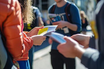 Human rights campaign volunteers handing out flyers