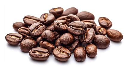 Naklejka premium Aromatic Mountain of Flavor: Freshly Roasted Coffee Beans on White